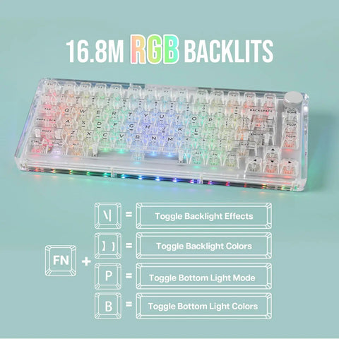 Premium 75 Percent Transparent Mechanical Gaming Keyboard With Hot Swappable Gasket Build And Dope Rgb Lighting showing RGB backlighting features.