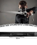 Large Sword Bag 51 Inch Katana Case With Adjustable Straps shown with measuring scale, suitable for cosplay and storage.