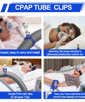 All In One CPAP Cleaning Kit With Cleaner And Hose Brush showing CPAP tube clips in use with mask and tubing
