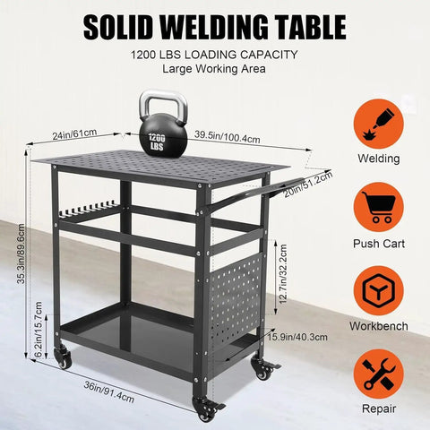 Rock Solid Thirty Six By Twenty Four Welding Table With Five Eighths Grid Holes And Twelve Hundred Pound Beast Mode Capacity For Hardcore Shop Repair And Metal Fab Projects, showing dimensions and features.