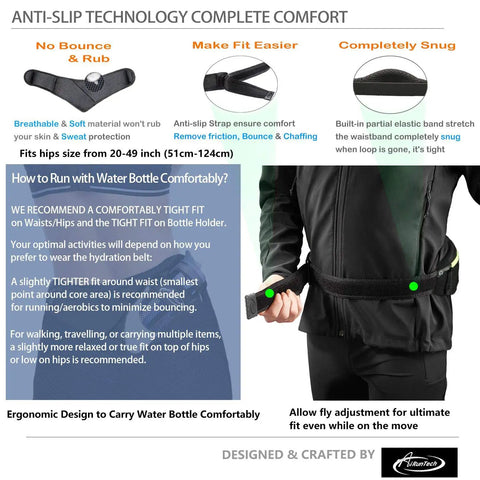 Person adjusting Upgraded No Bounce Hydration Belt With Cut-To-Size Strap For Men And Women, Secure Fit For 20 To 49 Inch Hips
