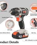 Product image of Cordless Impact Wrench With Half Inch Chuck For Bustin Bolts And Quick Work, 20V Power Tool Delivers 2600 RPM