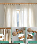 Imitation Wood Grain Ball Curtain Rod Set With Brackets Built Tough 1 Inch Adjustable Drapery Rods For Windows Fits 36 To 150 Inches Boho Rustic Finish, displayed with close-up details of finials and mounting brackets.