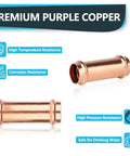 Top Tier 50 Pack 1 Inch Press Fit Copper Extended Couplings With No Stop Heavy Duty Fittings, exhibiting corrosion resistance and high pressure durability.