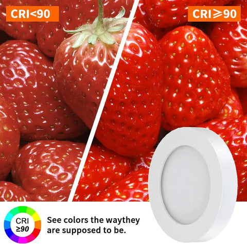 Smart Under Cabinet Lighting That Plays Nice With Alexa And Google Home App Or Remote Control Recessed Or Surface Mount Puck Lights showing color accuracy with strawberries