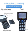 Multi Frequency RFID Reader Writer Kit With Free Software And USB For Easy Access Control And Home Security Reads And Writes HID And Other Cards Your Go To RFID Copier For Smart Cards And Gate Access That Just Works showing battery compartment and front view.