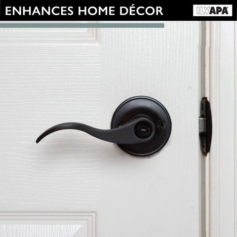 Privacy Door Levers With Wave Style Handles, Keyless Locking Door Levers For Bed And Bath, Left Or Right Handed, Matte Black Finish