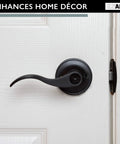Wave Style Passage Door Levers With Keyless Non Locking Interior Handles For Hall And Closet Doors Left Or Right Handing Black Finish