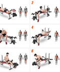 Various exercises using 4 In 1 Weight Bench Set With Preacher Curl Pad And Leg Developer For Home Gym Full Body Training