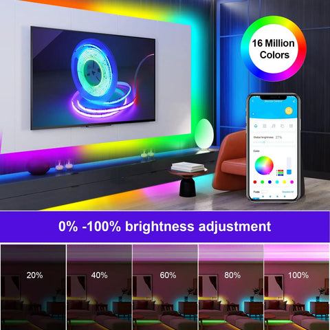 25 Ft Bluetooth LED Strip Lights For Bedroom Color Changing RGB Light Strip With Music Sync App Control IR Remote Mic