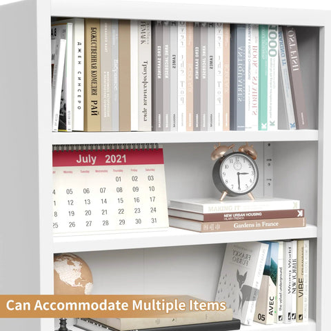 Slick 7 Tier Metal Bookcase 71 Inch White With Doors Industrial Display Shelf Unit filled with books and decor
