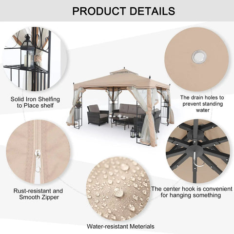 Patio Gazebo with Netting Screen Walls 10x10 for Lawn, Garden, Backyard and Deck, rust-resistant steel frame, product details