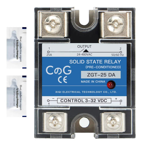 Front view of Solid State Relay SSR 25A 3 to 32 VDC Input 24 to 480 VAC Output Single Phase Go To Pro Grade Module
