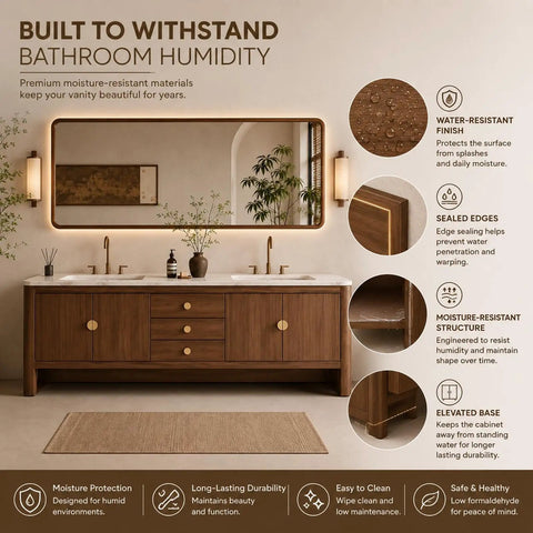 Gimme This Dope 60 Inch Freestanding Double Sink Bathroom Vanity Built From Solid Wood With Dual Stone Basins Smart Anti Fog Mirror And Heavy Duty Waterproof Storage For Zero Hassle Setup Vibes showcased in a stylish bathroom setting.