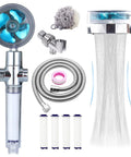 High Pressure Handheld Shower Head With Turbo Fan Hydro Jet, 79 Inch Hose, Bracket, Cotton Filters, Bath Loofah, One Key Pause Switch