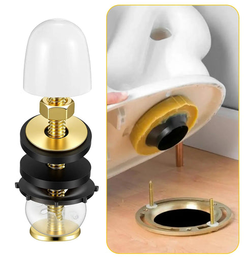 Heavy Duty Toilet Bolts Kit for Floor Installation with Nuts Washers and Caps 2 Pack Premium Anti Rust Metal Flange Bolts Replacement Hardware to Secure Toilet Bowl to Floor, white and gold
