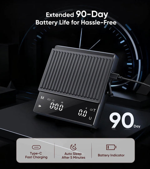 Rechargeable Coffee Scale With Timer, Mini 2kg Capacity, 0.1g Precision For Espresso And Pour Over Brews, digital display
