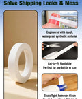 No Spill Leakproof Bottle Sealing Tape 1.18In By 108Ft Keeps Liquids In, shown as a white roll and in use sealing containers.