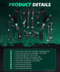 14 Piece Front Suspension Kit For Toyota Camry 2002 2003 And Lexus ES300 ES330 2002-2006 Includes Front Lower Control Arm Assemblies For Passenger And Driver Sides., front view of 14 suspension parts laid out