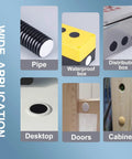 Applications of 200 Pcs Nylon Hole Plugs Set In Nine Sizes Ranging From One Fifth Inch To One Inch shown on pipe, waterproof box, distribution box, desktop, doors, cabinet