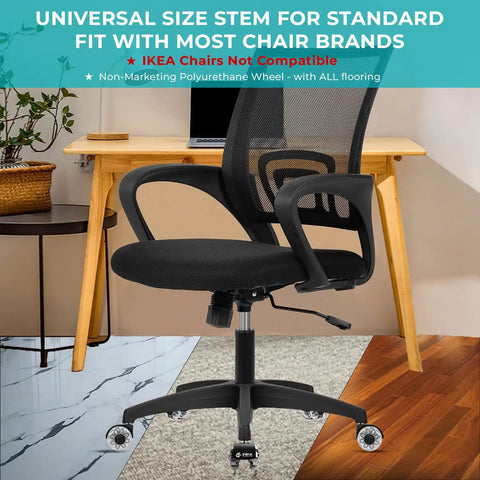 Black office chair with 2 inch office chair caster wheels set of 5 heavy duty replacement for home and office chairs