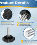 Solid Star Knob Handles M8 Metric Thread With Killer Grip For Quick Bench Setup And Woodworking Jigs Easy Hand Tightening Built Tough Clamping Screws Gear Upgrade Two Piece Set In Matte Black detailed view of durable plastic knob with threaded stud.