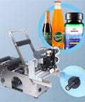 Resfirme 100W Semi-Automatic Round Labeling Machine For Jars And Bottles with motor and roll, used for labeling bottles and jars.