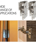 Four Pack Retro Iron Hinges With Dope Vintage Vibe Square Cabinet Hinges on doors showcasing wide applications.