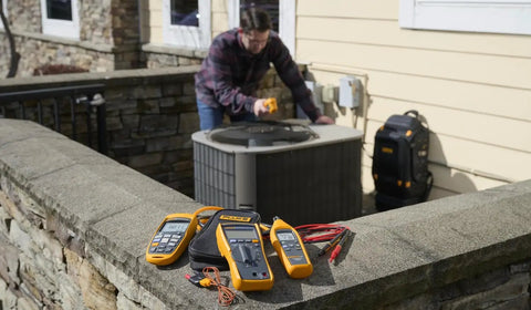 Non Contact Infrared Thermometer Temp Gun For Surface Temperature -20 To 1202 Degrees Fahrenheit Range, Fast, Accurate Readings For HVAC Electrical And Automotive Work, Easy To Read Display used on outdoor HVAC unit.