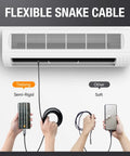 USB C Endoscope Camera With Light showing flexible semi-rigid snake cable for inspections with phone connection.