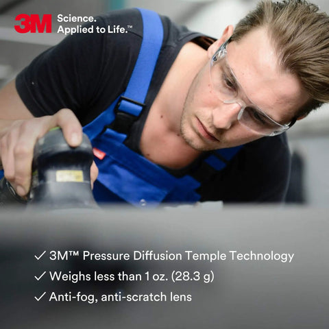 Man wearing SecureFit 400 Safety Glasses For Men And Women All Day Comfort Anti Fog Anti Scratch Clear Lenses UV Protected.