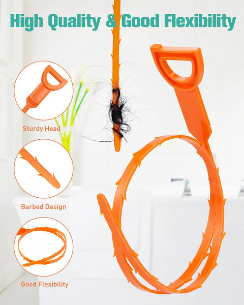 25 Inch Drain Clog Remover 7 Pack Takes The Headache Out Of Clogged Pipes Features Bendable Hair Snake Hooks And Rugged Grabber Stick to remove hair.