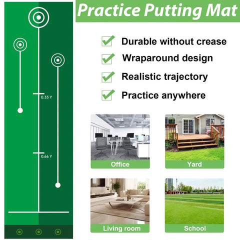 Practice putting mat features for Toddler Golf Set With Retractable Clubs And Putting Mat Kid Friendly Indoor Outdoor Practice Kit
