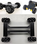 Premium Mecanum wheels 80mm with metal 6mm coupling, 4pcs mounted on a black robot chassis