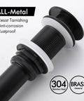 Matt Black Pop Up Sink Drain No Overflow All Metal Rustproof Brass And 304 Stainless Steel Durable Pop Up Drain Stopper