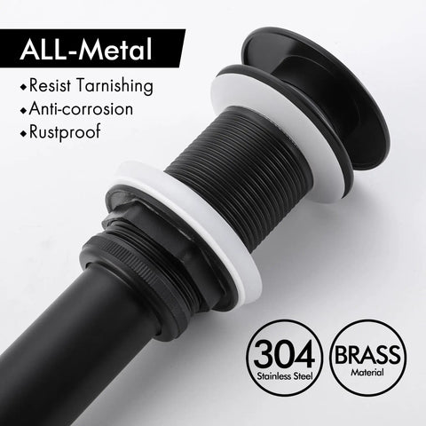 Matt Black Pop Up Sink Drain No Overflow All Metal Rustproof Brass And 304 Stainless Steel Durable Pop Up Drain Stopper