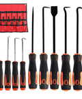 DAYSLIVES 9-piece precision hook and pick set with scraper, black and orange grip tools, red roll-up case