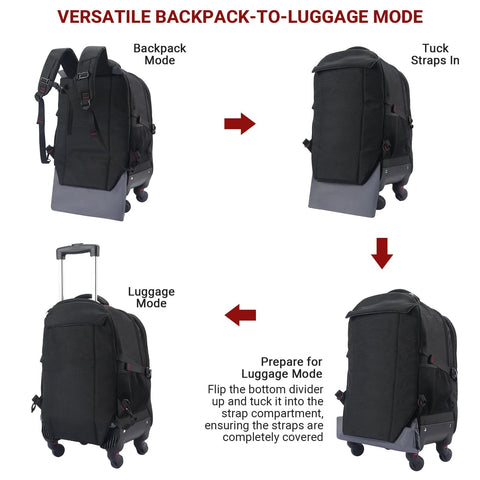 Amazon rolling backpack luggage, black water-resistant, airline-approved underseat carry-on with 4 wheels
