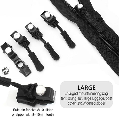 Zipper Repair Kit With Three Size Replacement Zipper Heads For Size 3 5 8 Nylon Metal Zippers Quick Install Detachable Pulls