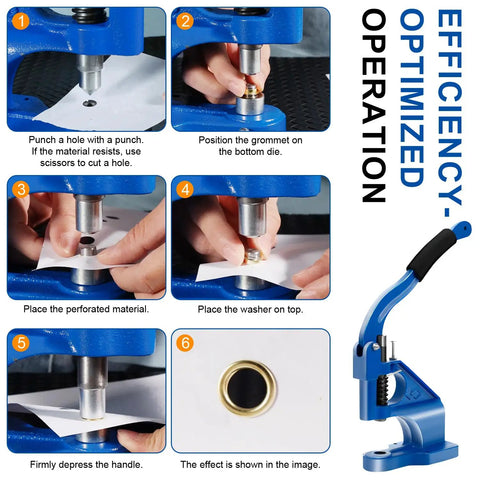 Step-by-step use of All In One Heavy Duty Grommet Tool Kit With Hand Press Pro Grade Includes 3 Die Sets and 3 Hole Punch Dies on fabric