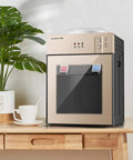 Champagne Gold Hot And Cold Tabletop Water Cooler Dispenser for 5-Gallon Bottles, One Button Operation, on countertop