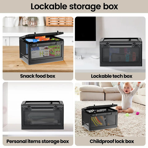 Massive 24 Liter Lockable Storage Box For Meds And Personal Items With 3 Combo Lock Stackable Safe Box For snacks and electronics.