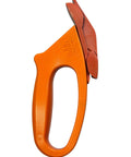 Totally Rock Solid Bi Directional Safety Knife With Slick Retractable Blade And Ergonomic Handle, orange ergonomic grip, compact for cutting.