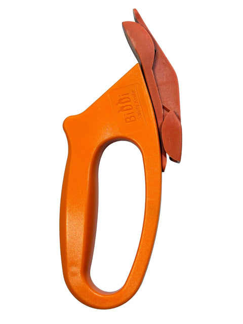 Totally Rock Solid Bi Directional Safety Knife With Slick Retractable Blade And Ergonomic Handle, orange ergonomic grip, compact for cutting.