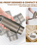 Pure Titanium Electric Kettle For Travel With Smart Dual Voltage 110V-240V, Portable Compact Water Boiler 380Ml, adjustable temperature settings in hand
