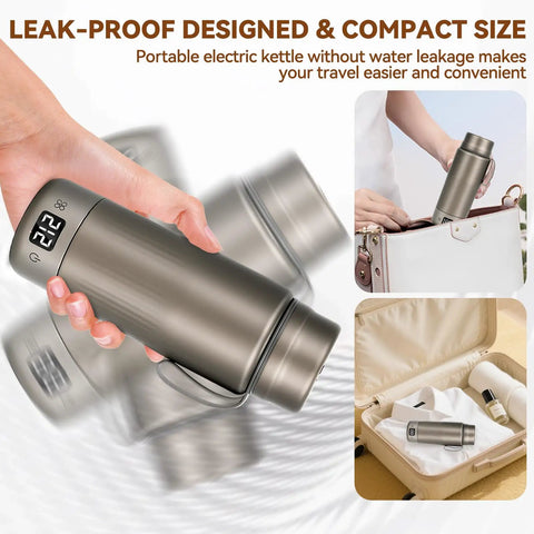 Pure Titanium Electric Kettle For Travel With Smart Dual Voltage 110V-240V, Portable Compact Water Boiler 380Ml, adjustable temperature settings in hand