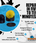 FM1KIT Manual Transmission Shift Cable Bushing Repair Kit with yellow and black bushings on blue background