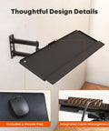 Heavy Duty Wall Mount Keyboard Tray With Adjustable Articulating Arm And Expanded Metal Deck showing mouse pad and cable management.