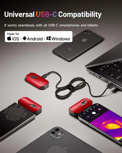 TC002C Duo Thermal Camera With USB-C For iPhone iPad And Android Devices connected to various devices