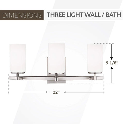 Alturas Three Light Wall And Bath Vanity Light In Brushed Nickel Finish For Modern Bathrooms, 22 inch wide, front view